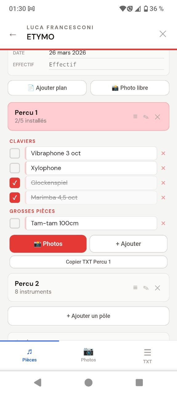 Cases à cocher pour l'inventaire des instruments à la répétition