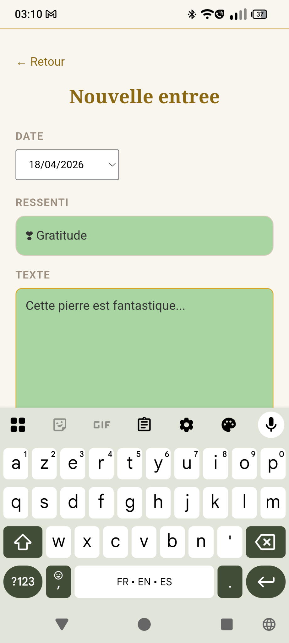 Nouvelle entrée du journal gardien chiffré