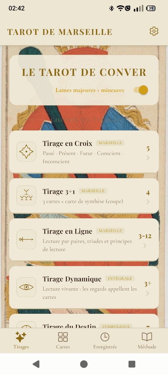 Choix du tirage avec option 22 majeures ou 78 lames