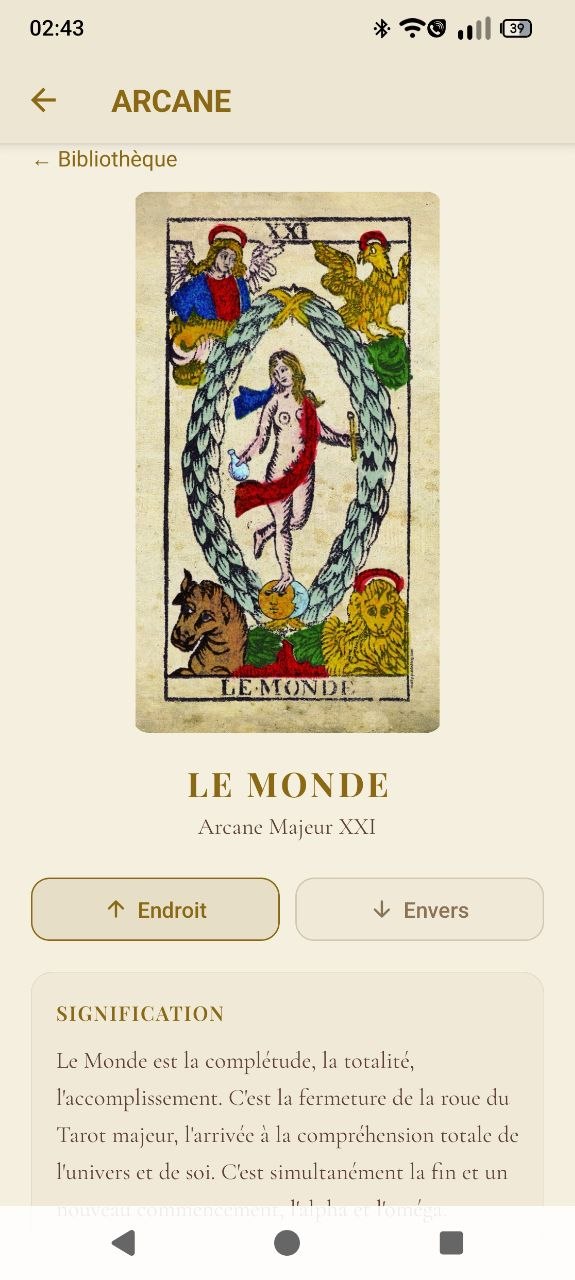 Fiche de l'arcane Le Monde avec Endroit et Envers