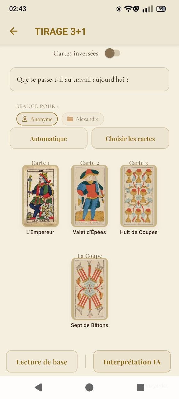 Tirage 3+1 avec dossier personnel et option cartes inversées