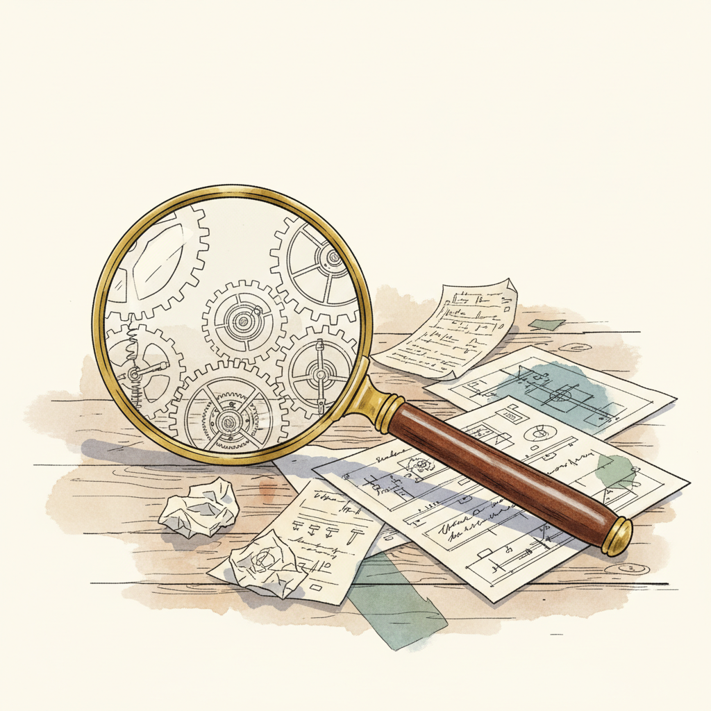 Loupe sur un bureau éclairé, outils d'analyse