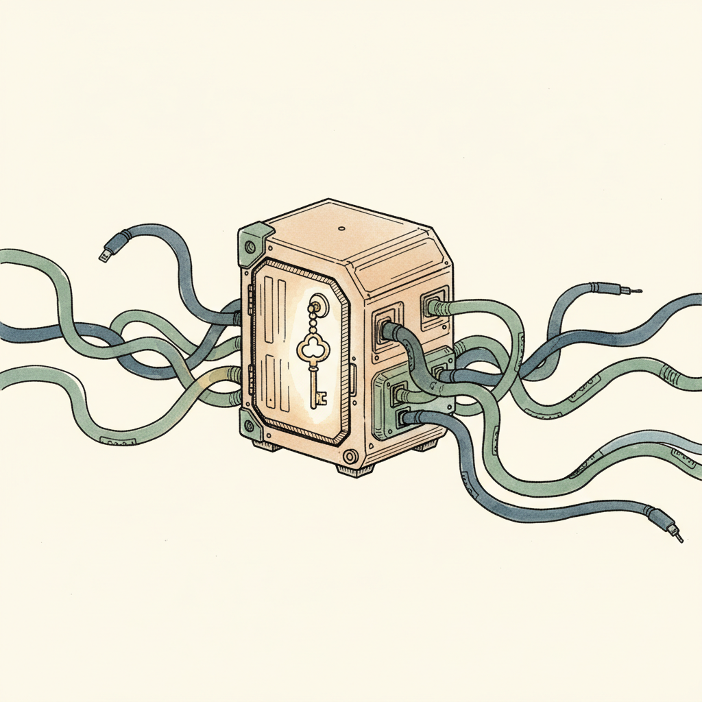 Petit coffret-serveur lumineux avec câbles organiques