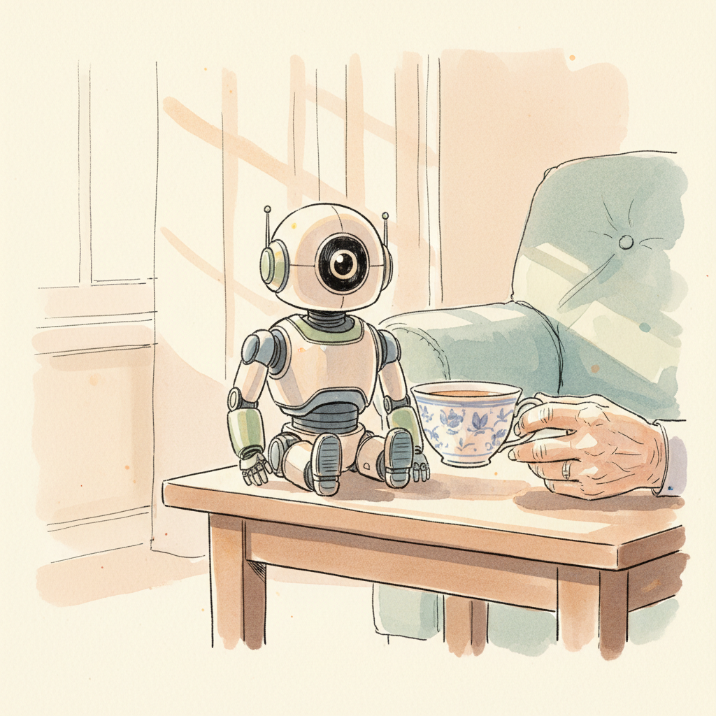 Petit robot compagnon auprès d'une personne âgée